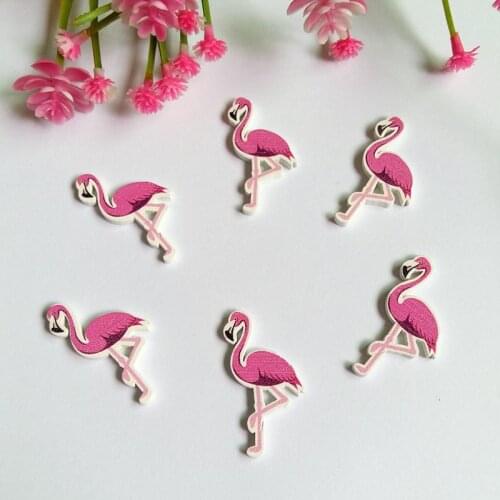 50PCs Wooden Buttons For Crafts no-Holes Cartoon Flamingos Decorative Buttons For Needlework Kids Clothes DIY Scrapbooking