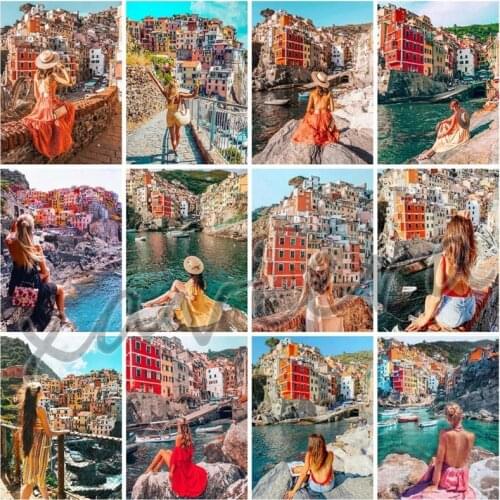 Xaviera 5D Diy Diamond Painting Girl Back View Embroidery Travel Landscape Full Drill Rhinestone Mosaic Picture Cross Stitch Kit