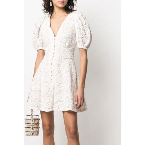 White Cocktail Dresses Lace Hollow Flowers Dresses Evening Party Dress Wedding Evening Dresses Formal Dress Homecoming Dresses