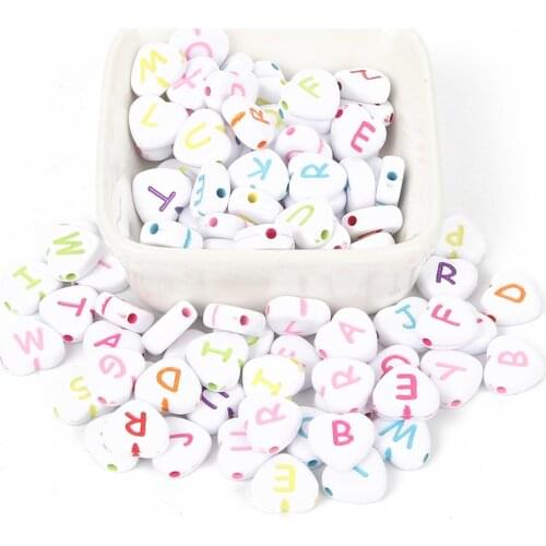 100Pcs Mixed Heart Letter Acrylic Bead 12x11mm For Jewellery Marking Loose Spacer Bead Bracelet Necklace Charm Jewelry Finding