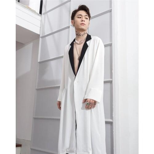 Long style spring and summer fashion mens performance clothes Korean nightclub trench coat