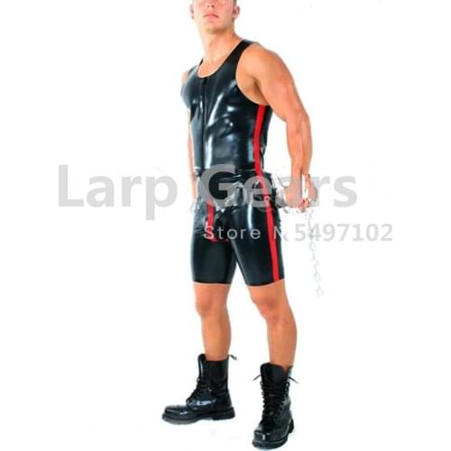 Mens latex bodysuit with back on ass front zip to navel Open hole on penies with cod-piece