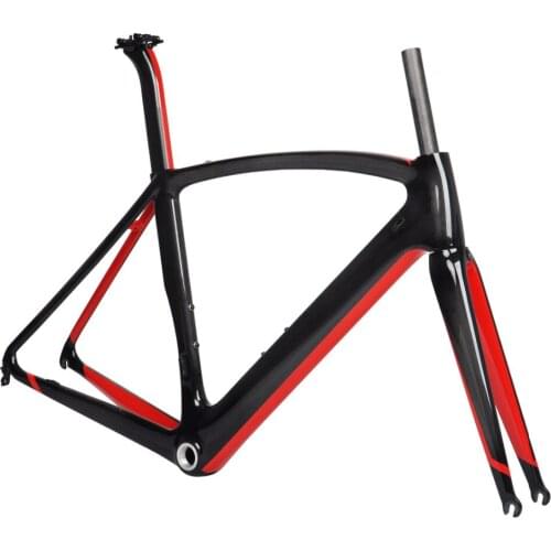 FM098-v2 Aero Road Frame Carbon Fork Seatpost Di2 Bike 700C BB30 BSA Glossy UD Carbon With Red Color Painting