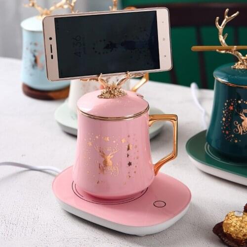 Office constant temperature 55 degree automatic heating ceramic water cup creative personality trend girl lovely mug