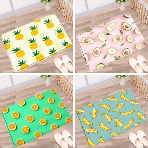 Doormat Tropical Fruit Bathroom Mat Pineapple Orange Banana Pineapple Avocado Non-Slip Rug Flannel Kitchen Entrance Aisle Carpet