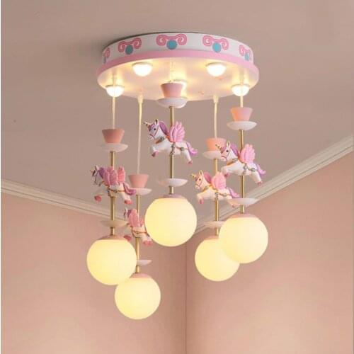 Nordic Simple Chandelier Boys and Girls Bedroom Dreamlike Unicorn Hanging Lamps Creative LED Childrens Room Cartoon Lighting