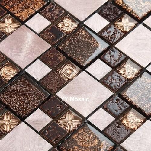 Metal Hand Painted Crystal Glass Mosaic Tiles for kitchen backsplash living room TV background waist line DIY Wallpaper