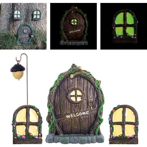 Miniature Fairy Gnome Window Glow in The Dark Door Elf Home for Yard Art Garden Sculpture Decor Outdoor Fairy Garden