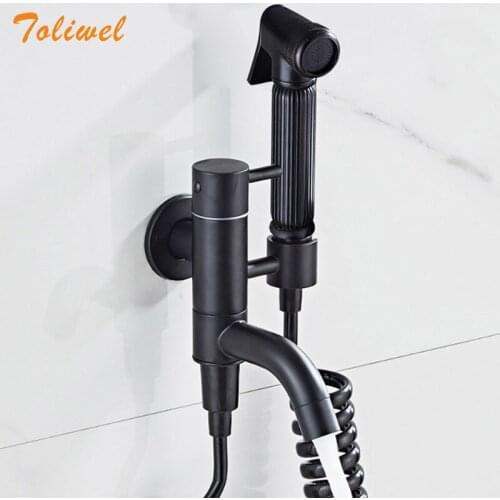 Bathroom Bidet Tap Toilet Shattaf Set Spray Gun Brass Wall Mount Mop Basin Cold Faucet with Shattaf spray