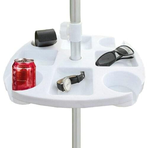 Beach Umbrella Table Tray for Beach, Patio, Garden, Swimming Pool with Cup Holders, Snack Compartments White