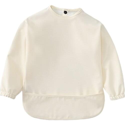 Solid Color Waterproof Bib with Pocket Baby Infants Long Sleeve Feeding Drawing Painting Apron Newborn Smock Burp Cloth for H055