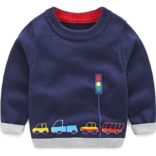 2 3 4 5 6 7 8 Years Toddler Boys Sweaters Kids Cartoon Print Knitted Sweater Children Thicken Knitted Clothes Baby Sweater Tops