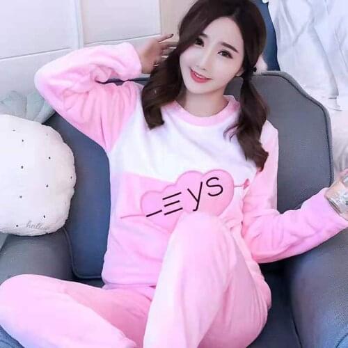 New Autumn Winter Warm Flannel Women Pyjamas Sets Thick Coral Velvet Long Sleeve Cartoon Sleepwear Set Girl Homewear Clothes