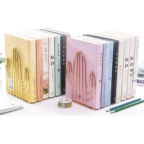 2PCS/Pair Creative Cactus Shaped Metal Bookends Book Support Stand Desk Organizer Storage Holder Shelf