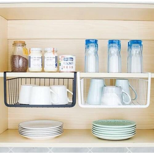 Kitchen Cabinet Storage Hanging Basket Shelf Cupboard Spice Rack Under Desk Organizer Bookshelf Metal Home Office Storage