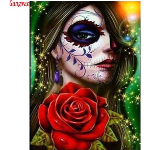 Full Square round 5D DIY Diamond Painting skull girl diamond Embroidery Cross Stitch Rhinestone Diamond Mosaic Painting Decor