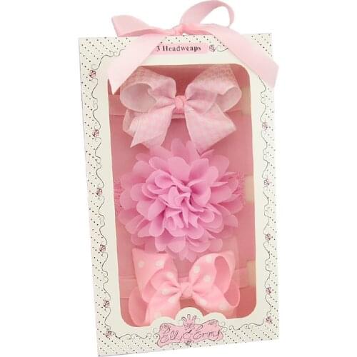 Handmade Princess Girl Boutique Grosgrain Ribbon Bow Elastic Headbands Gift Box Hair Tie Bow Knot Hair Band Kid Hair Accessories