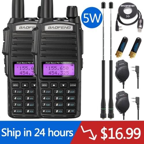 2PCS Baofeng UV-82 5W Walkie Talkie UV82 Dual PTT Two Way Radio Dual Band VHF UHF Radio 10KM Baofeng Amateur Walkie Talkie