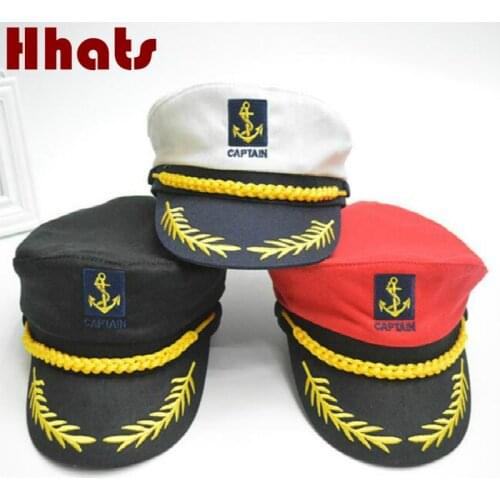 Black white red embroidery adjustable cotton military cap vintage Parenting sailor hat retro flat captain hat navy bonnet gorras