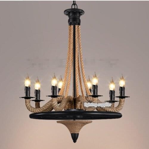 Retro minimalist retro Chinese iron pendant Cafe Restaurant hemp clothing chandelier