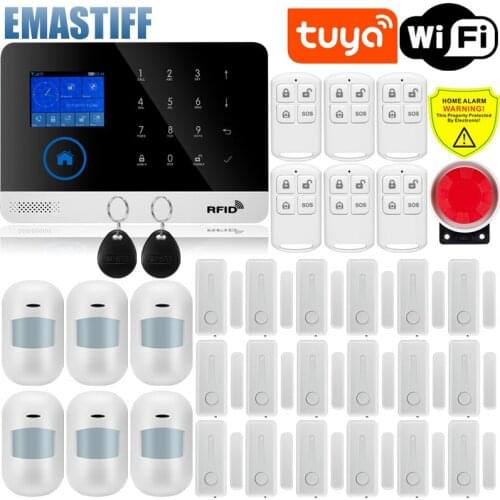 Wireless Tuya APP SIM GSM Home Burglar Security LCD Touch Keyboard WIFI GSM Alarm System Sensor kit Russian,Spanish Voice