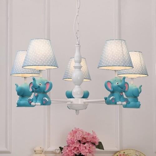 Animal cartoon cute elephant chandelier led lamp 3/5/6 heads Pink Blue cloth for baby child kid room hanging Chandelier PA0251