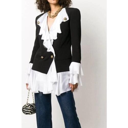 Street 10.15 Temperament High Fashion Patchwork Contrast Color Ruffles Blazer Coat Women 2021 New