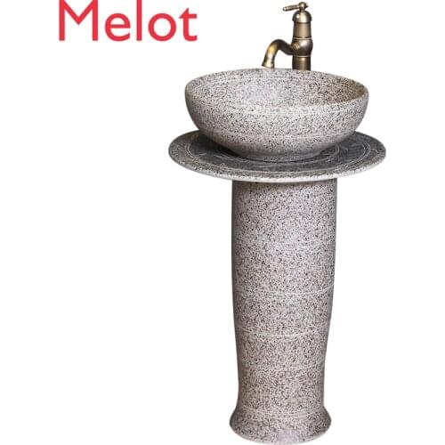 Pedestal Washbasin Balcony Bathroom Floor-Mounted Integrated Wash Basin Outdoor Courtyard Outdoor Ceramic Pillar Basin