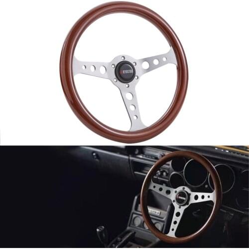 Univeral 14''/350mm Aluminum Spoke Classic Flat Wooden Steering Wheel