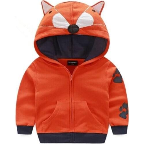 Spring Autumn Childrens Outwear Jacket Boys Cartoon Tiger Hat Zip Shirt Orange And Gray Coats New 2021