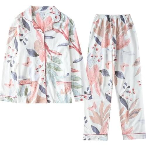 Women Pajamas Autumn 100% Cotton Pyjamas Ladies Casual Homewear Suit Long-sleeved Trousers Sleepwear Winter Print Home Clothes