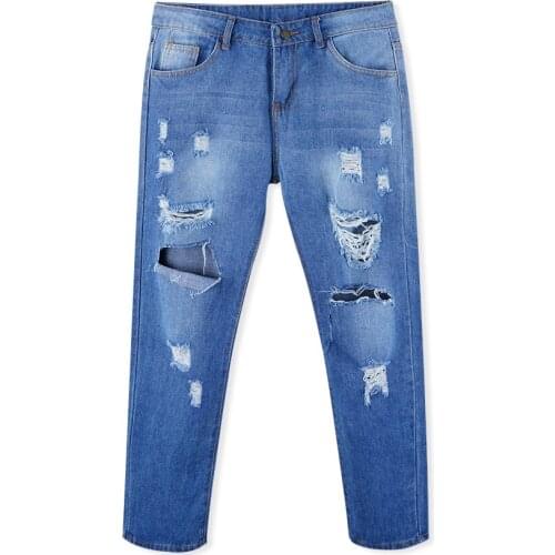 Jeans Women Straight Washed Ripped Hole Gradient Long Jeans Denim Sexy Regular Pants Ripped Jeans For Women Jean Femme