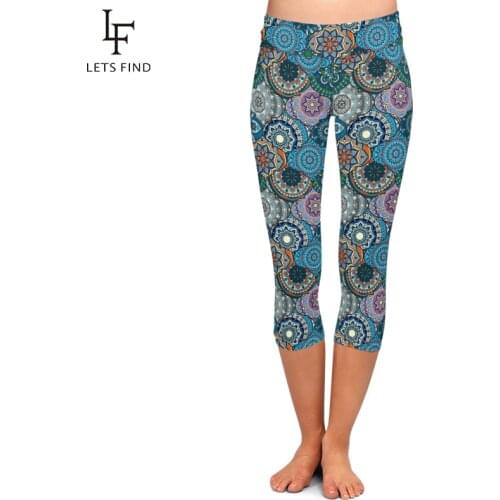 LETSFIND Mandalas Print High Waist Capri Leggings Elasticity Women Digital Printed Leggins Push Up Strength Pants