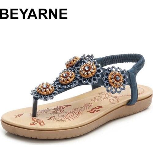 BEYARNE new women sandals slip-on shoes woman beading fringed lady flats shoes clip-toe flip-flops romeshoes sandalias mujerE648