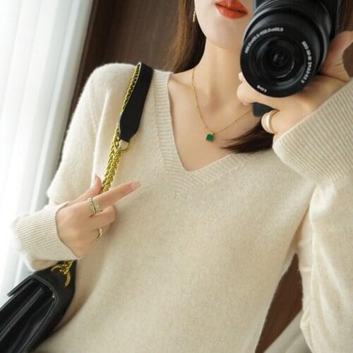 Women Sweater Knitted woman Long Sleeve V-neck Cashmere Sweater And Pullover Female Autumn Winter Slim Jumpers Casual