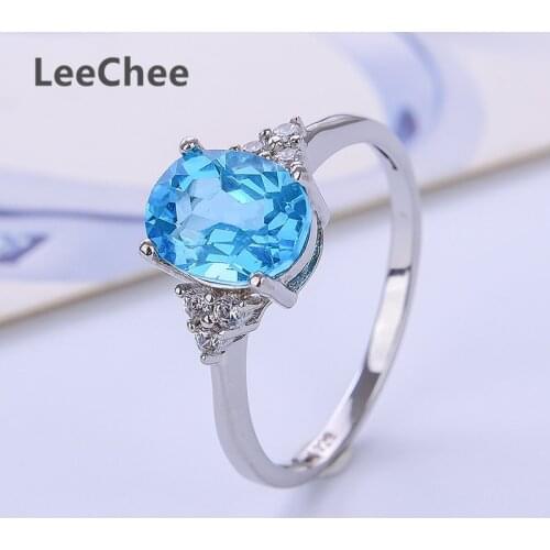 Blue Topaz ring for women birthday gift 7*9mm natural gemstone jewelry high quality free ship real 925 Solid Sterling Silve