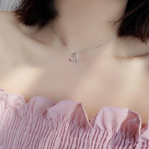 Trendy 925 Sterling Silver Jewelry Shiny CZ Zirconia Love Heart Shape Pendant Chain Necklace For Women Gift collares bijoux