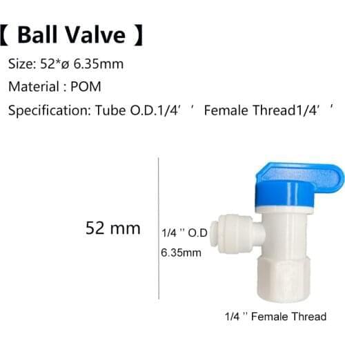 1/4" Female Thread - 1/4" Ball Valve Backwash Controlled 6.5mm RO Water Connector PE Pipe Fitting Filter System
