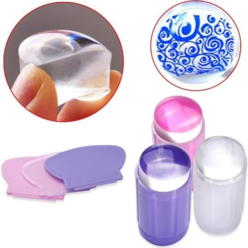 1 Set Nail Art Decoration Seal Stamp Transparent Silicone Template Seal Stamp with Cover DIY Nail Art Manicure Tools 3 Color