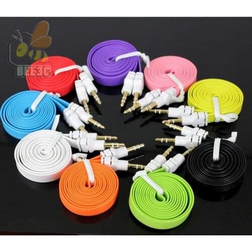 1M 3FT 3.5mm color noodle Male To Male Stereo Audio Car AUX Auxiliary Cable Cord Lead For iPhone Samsung Galaxy S3 S4 Note3 100p
