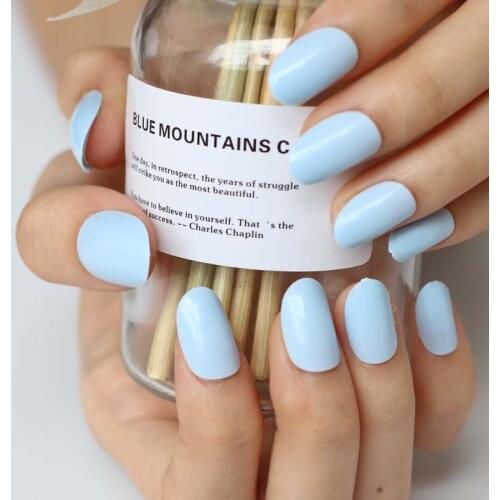 24pcs new fashion cute candy oval excellent touch design fake nails sky blue N485X