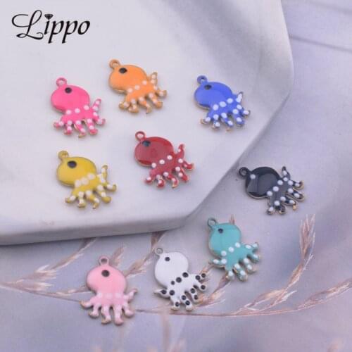 30pcs 11*14mm Double Faced Enamelled Octopus Charms Animal Pendant Diy Jewelry Accessories