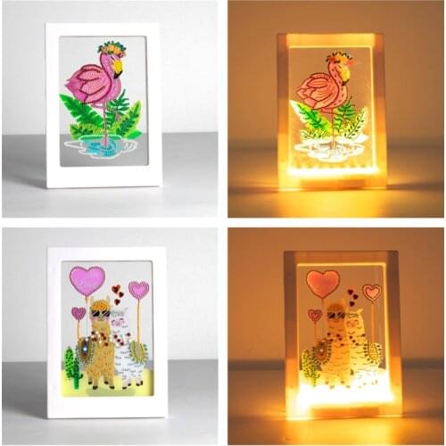 5D DIY Diamond Painting Photo Frame LED Light Pad Cartoon Animals Diamond Embroidery Mosaic Desk Night Lamp DIY Christmas Gift