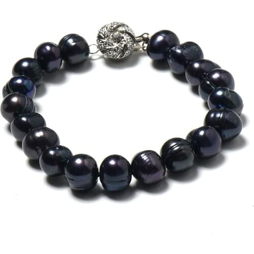 Attractive Style 9-10mm Freshwater Natural Black Pearls Making Bracelet 7.5inch For Noble Ladies Girls H495