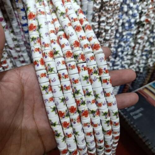 20pcs/lot 8x10mm DIY Loose Spacer Ceramics Beads For Jewelry Making Cylinder Shape Flower Ceramic Beads Fit Bracelet Necklace