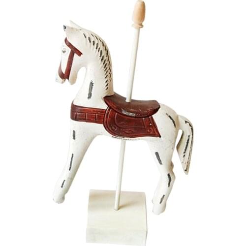 Wooden Horses Decor Art Figurines Home Bedroom Office Table Decoration White