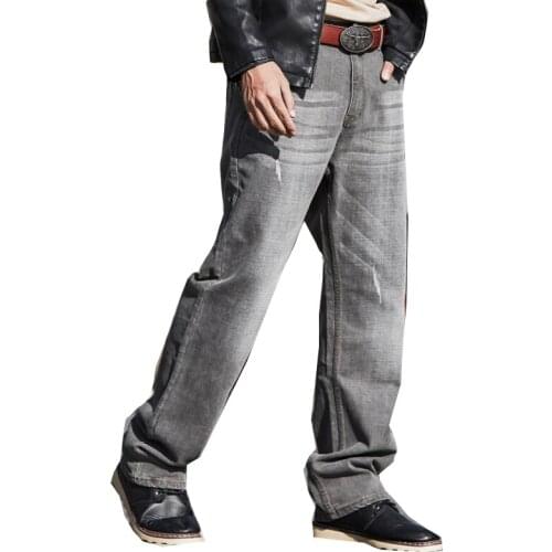 Mens jeans hip hop gray skateboard jeans plus size loose loose straight jeans rapper pants