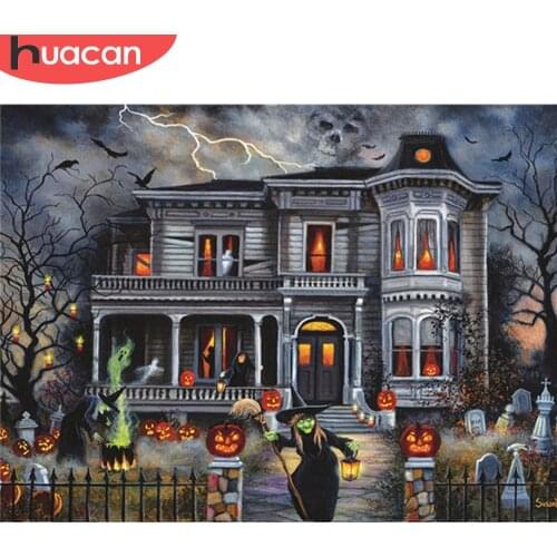 HUACAN 5D Diamond Painting House Full Square Round Handicraft Diamond Embroidery Halloween Rhinestone Kit Home Decoration