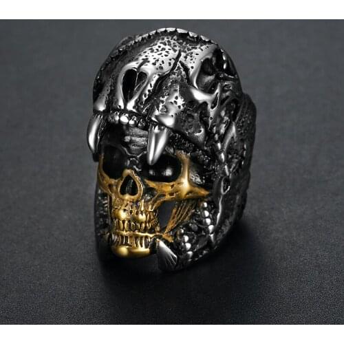 Cool fashion boys biker skull unisex 316L Stainless Steel devil skull rings heavy dull rock roll undefined jewelry