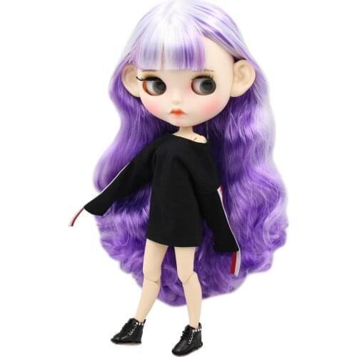 ICY DBS Blyth Doll 1/6 bjd white skin joint body white and purple hair, new matte face Carved lips with eyebrow 30cm